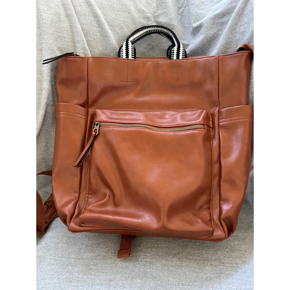 Universal Thread Brown Backpack Tote Faux Leather Convertible Commuter EUC